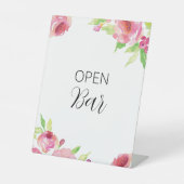 Roze Aquarel Bloemen Bloemstuk Open Bar Reclamebord Met Voetstuk (Voorkant)