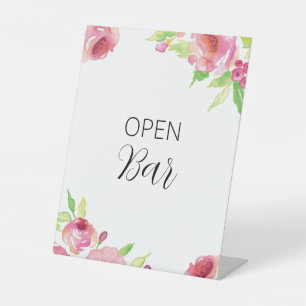Roze Aquarel Bloemen Bloemstuk Open Bar Reclamebord Met Voetstuk