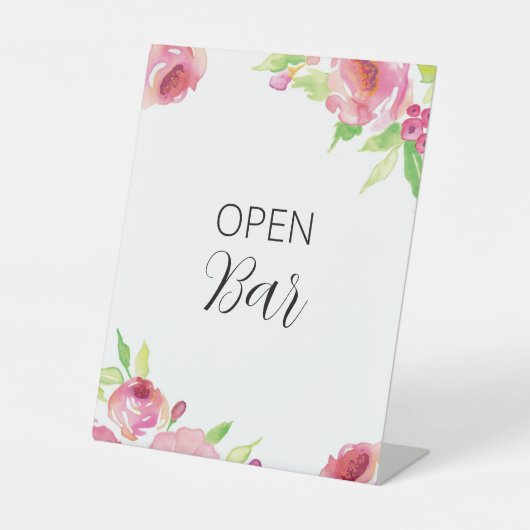Roze Aquarel Bloemen Bloemstuk Open Bar Reclamebord Met Voetstuk (Voorkant)