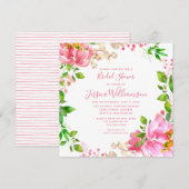 Roze Aquarel Bloemen Bruidsdouche  Kaart (Voorkant / Achterkant)