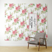 Roze aquarel bloemen bruiloft wandkleed (In Situ (horizontaal))