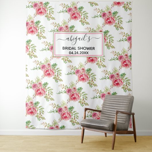 Roze aquarel bloemen bruiloft wandkleed (In situ)