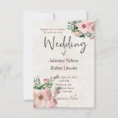 Roze aquarel bloemen bruiloftsinvitaties kaart (Voorkant)