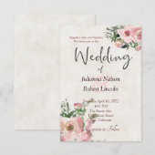 Roze aquarel bloemen bruiloftsinvitaties kaart (Voorkant / Achterkant)