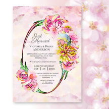 Roze Aquarel Bloemen Bruiloftsreceptie