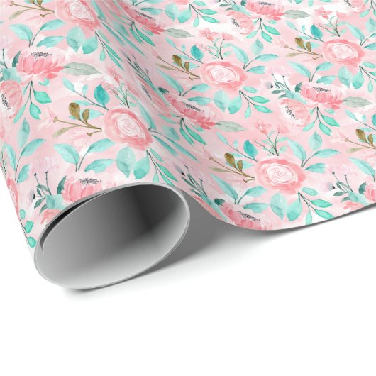 Roze Aquarel Bloemen Cadeaupapier (Rol Hoek)