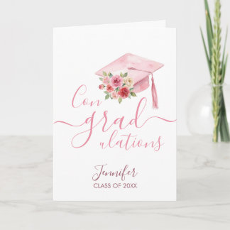 Roze Aquarel Bloemen Congrats Afstudeerkaart Kaart