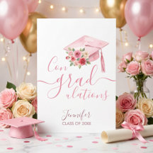 Roze Aquarel Bloemen Congrats Afstudeerkaart