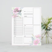 Roze aquarel bloemen dagelijkse planner blad (Staand voorkant)
