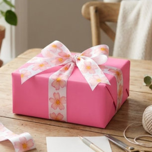 Roze Aquarel Bloemen Elegante Botanische Bloemstuk Satijnen Lint