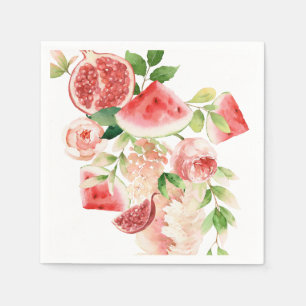 Roze Aquarel Bloemen en Vruchten Servet