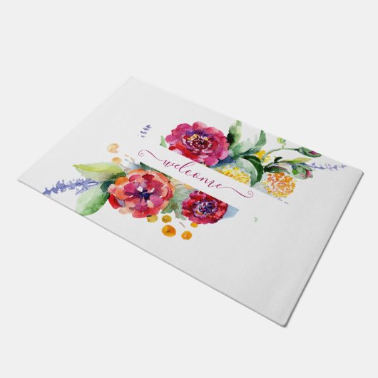 Roze aquarel bloemen gepersonaliseerd deurmat (Schuin)