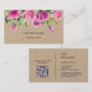 Roze Aquarel Bloemen Kraft Visitekaartje