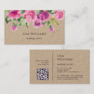 Roze Aquarel Bloemen Kraft Visitekaartje
