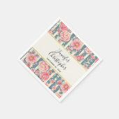 Roze Aquarel Bloemen op Strepen Bruiloft Servet (Hoek)