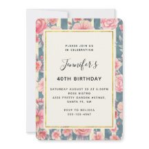 Roze Aquarel Bloemen op Strepen Verjaardag