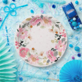 Roze Aquarel Bloemen Papieren Bordje (Feest)
