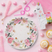 Roze Aquarel Bloemen Papieren Bordje (Feest)