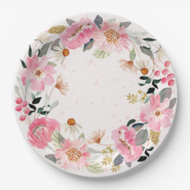 Roze Aquarel Bloemen Papieren Bordje