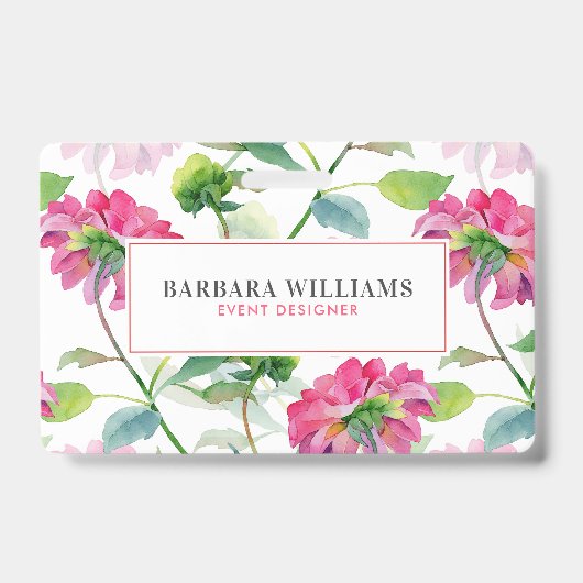 Roze Aquarel Bloemen Patroon Badge (Voorzijde)