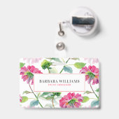 Roze Aquarel Bloemen Patroon Badge (Achterkant met uittrekbare clip)