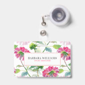 Roze Aquarel Bloemen Patroon Badge (Voorzijde met uittrekbare clip)