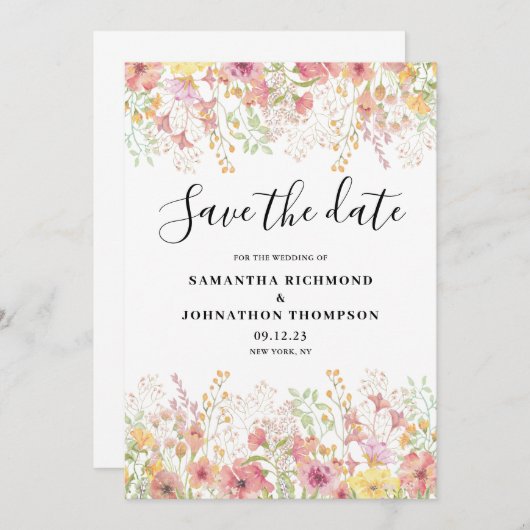 Roze Aquarel Bloemen Save The Date (Voorkant / Achterkant)