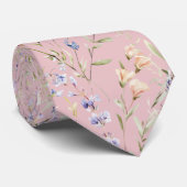Roze Aquarel Bloemen Stropdas (Opgerold)