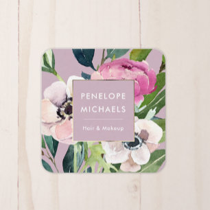 Roze Aquarel Bloemen Vierkante Visitekaartje