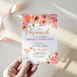 Roze Aquarel Bloemencocktail Verjaardagsbrunch Kaart