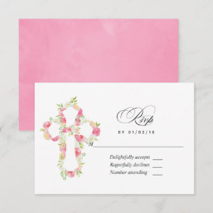 Roze Aquarel Bloemend Doop of Doopsel RSVP Kaartje