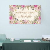 Roze Aquarel Bloemengelukwens Spandoek (Beurs)