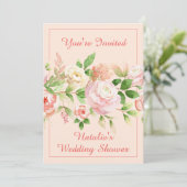Roze Aquarel Bloemenrand Uitnodiging (Staand voorkant)