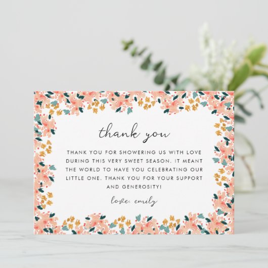 Roze Aquarel Bloementuin Baby Shower Bedankkaart (Staand voorkant)