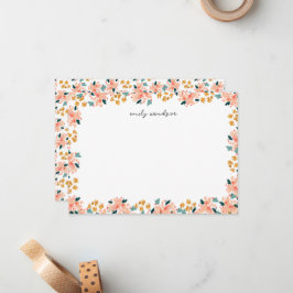 Roze Aquarel Bloementuin Persoonlijk Notitiekaartje