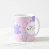 Roze Aquarel Bloemenvlinders Monogram Koffiemok (Voorkant rechts)