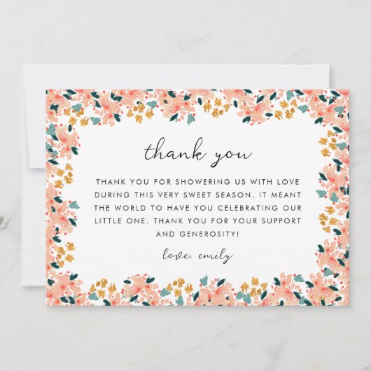 Roze Aquarel Bloemetuin Baby Shower Bedankkaart (Voorkant)