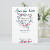 Roze aquarel bloemhart save the date uitnodiging (Staand voorkant)