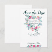 Roze aquarel bloemhart save the date uitnodiging (Voorkant / Achterkant)