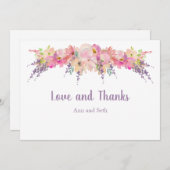 Roze Aquarel Bloemige Dankjewel Bedankkaart (Voorkant / Achterkant)