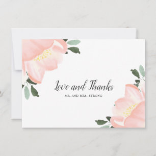 Roze Aquarel Bloemige Elegante Trouwdag Bedankkaart