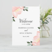 Roze Aquarel Bloemige Elegante Trouwdag Programmakaart (Staand voorkant)