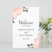 Roze Aquarel Bloemige Elegante Trouwprogramma (Staand voorkant)
