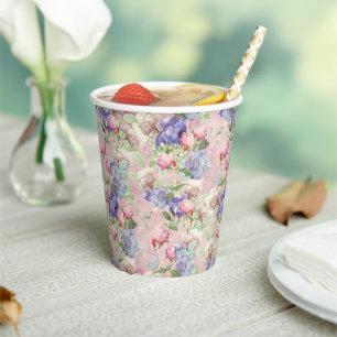 Roze Aquarel Bloemige Pastel Papieren Bekers