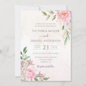 Roze Aquarel Bloemige Pioenrozen Elegante Trouwdag Kaart (Voorkant)