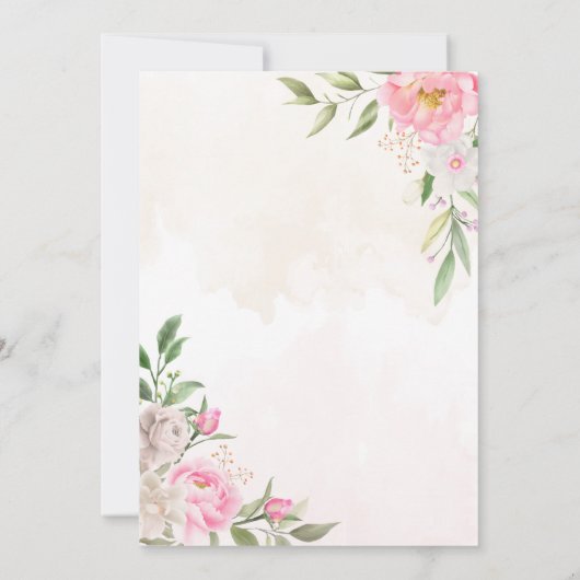 Roze Aquarel Bloemige Pioenrozen Elegante Trouwdag Kaart (Achterkant)