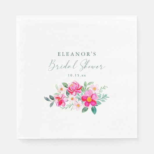 Roze Aquarel Bloemige Script Huwelijksfeest Servet (Voorkant)