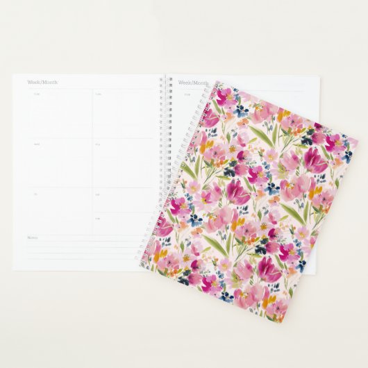 Roze Aquarel Bloemige Shabby Chic Patroon Planner (Display)