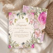 Roze Aquarel Bloemige Verrassing 21e Verjaardag  
