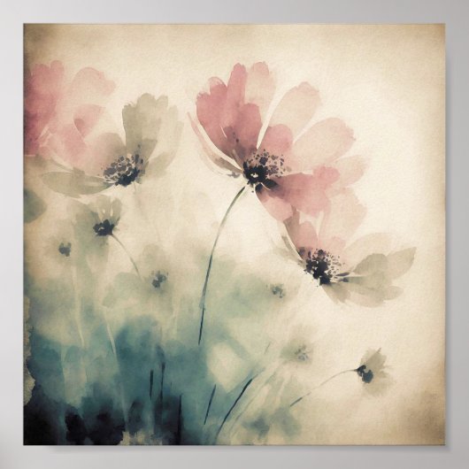 Roze aquarel bloemkunst poster (Voorkant)